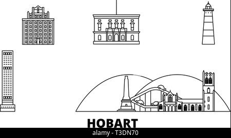 L'Australie, Hobart voyage ligne jeu skyline. L'Australie, Hobart contours city vector illustration, symbole de voyage, sites touristiques, monuments. Illustration de Vecteur