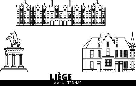 Belgique, Liège skyline voyages en ligne. Belgique, Liège contours city vector illustration, symbole de voyage, sites touristiques, monuments. Illustration de Vecteur