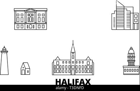 Canada, Halifax line travel skyline set. Canada, Halifax contours city vector illustration, symbole de voyage, sites touristiques, monuments. Illustration de Vecteur