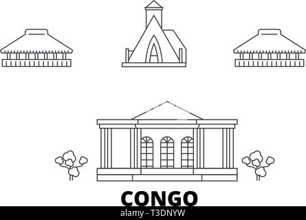 Voyages en ligne Congo skyline set. Congo contours city vector illustration, symbole de voyage, sites touristiques, monuments. Illustration de Vecteur