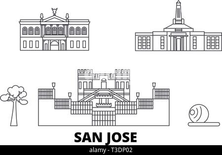 Costa Rica, San Jose voyages ligne jeu skyline. Costa Rica, San Jose contours city vector illustration, symbole de voyage, sites touristiques, monuments. Illustration de Vecteur