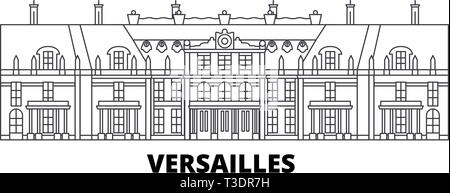 France, Versailles voyage ligne jeu skyline. France, Versailles ville contour vector illustration, symbole de voyage, sites touristiques, monuments. Illustration de Vecteur