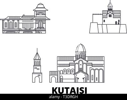 La Géorgie, Kutaisi ligne skyline set. La Géorgie, Kutaisi contours city vector illustration, symbole de voyage, sites touristiques, monuments. Illustration de Vecteur