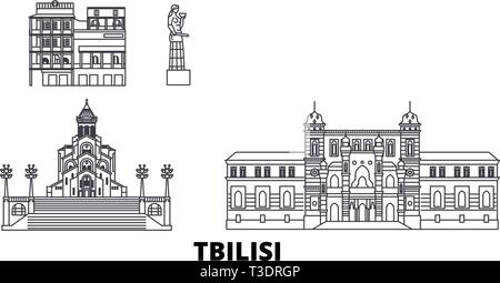 La Géorgie, Tbilissi skyline voyages en ligne. La Géorgie, Tbilissi contours city vector illustration, symbole de voyage, sites touristiques, monuments. Illustration de Vecteur