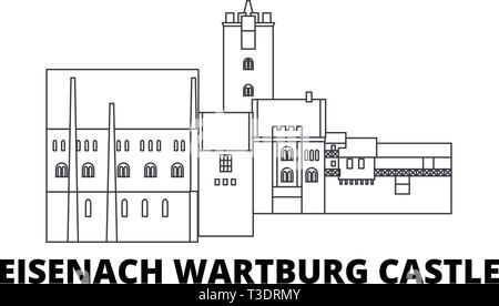 Allemagne, Château de Wartburg Eisenach skyline voyages en ligne. Allemagne, Château de Wartburg Eisenach ville contour vector illustration, symbole de voyage, sites touristiques Illustration de Vecteur