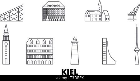 L'Allemagne, Kiel voyage ligne jeu skyline. L'Allemagne, Kiel contours city vector illustration, symbole de voyage, sites touristiques, monuments. Illustration de Vecteur