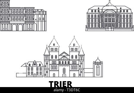 Allemagne, Trèves skyline voyages en ligne. Allemagne, Trèves ville contour vector illustration, symbole de voyage, sites touristiques, monuments. Illustration de Vecteur