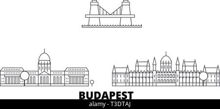 La Hongrie, Budapest skyline voyages en ligne. La Hongrie, Budapest contours city vector illustration, symbole de voyage, sites touristiques, monuments. Illustration de Vecteur