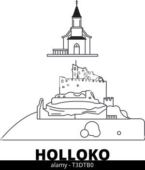 La Hongrie, Holloko, vieux village de voyage en ligne. set skyline La Hongrie, Holloko, Vieux Village ville contour vector illustration, symbole, sites de voyage Illustration de Vecteur