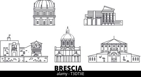 L'Italie, Brescia voyage ligne jeu skyline. L'Italie, Brescia ville contour vector illustration, symbole de voyage, sites touristiques, monuments. Illustration de Vecteur