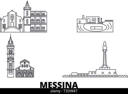 L'Italie, Messina line travel skyline set. L'Italie, Messine contours city vector illustration, symbole de voyage, sites touristiques, monuments. Illustration de Vecteur