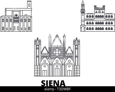 L'Italie, Siena ligne skyline set. Italie, Sienne ville contour vector illustration, symbole de voyage, sites touristiques, monuments. Illustration de Vecteur