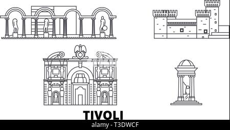 L'Italie, voyages en ligne Tivoli skyline set. L'Italie, Tivoli contours city vector illustration, symbole de voyage, sites touristiques, monuments. Illustration de Vecteur