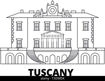 Italie, Toscane, Villas et jardins Médicis skyline voyages en ligne. Italie, Toscane, Medici Villas et jardins contours city vector illustration, symbole Illustration de Vecteur