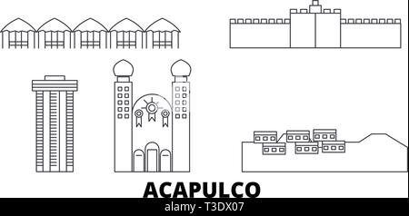 Mexico, Acapulco voyage ligne jeu skyline. Le Mexique, Acapulco contours city vector illustration, symbole de voyage, sites touristiques, monuments. Illustration de Vecteur