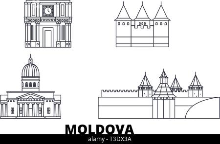 Ligne d'horizon de la Moldova voyage ensemble. Aperçu de la Moldova d'illustration vectorielle, symbole de la ville, les voyages touristiques, monuments. Illustration de Vecteur