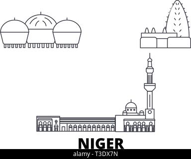 Ligne d'horizon voyage au Niger. Plan Niger illustration vectorielle, symbole de la ville, les voyages touristiques, monuments. Illustration de Vecteur