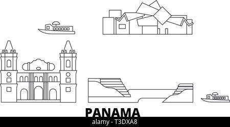 Ligne d'horizon voyage Panama. Aperçu de Panama city, symbole d'illustration vectorielle, les voyages touristiques, monuments. Illustration de Vecteur