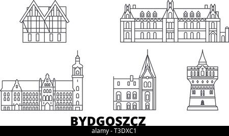 La Pologne, la ligne d'horizon de Bydgoszcz voyage ensemble. Pologne Bydgoszcz, contours d'illustration vectorielle, symbole de la ville, les voyages touristiques, monuments. Illustration de Vecteur