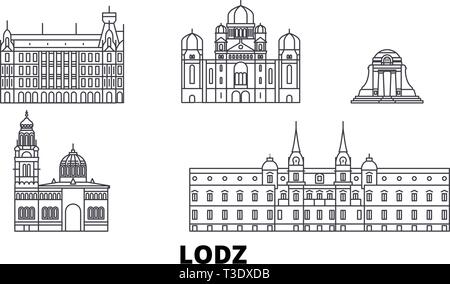 Pologne, Lodz ligne skyline set. Pologne, Lodz contours city vector illustration, symbole de voyage, sites touristiques, monuments. Illustration de Vecteur