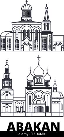 La Russie, l'Abakan voyage ligne jeu skyline. La Russie, l'Abakan contours city vector illustration, symbole de voyage, sites touristiques, monuments. Illustration de Vecteur