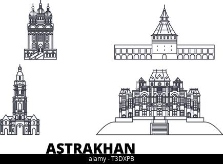 La Russie, la ligne d'horizon voyage Astrakhan. La Russie, les grandes lignes d'Astrakhan, ville symbole d'illustration vectorielle, voyages sites, monuments. Illustration de Vecteur