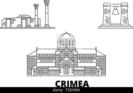 La Russie, la Crimée, Chersonesus skyline voyages en ligne. La Russie, la Crimée, Chersonesus contours city vector illustration, symbole de voyage, sites touristiques, monuments. Illustration de Vecteur