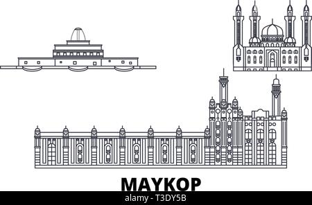 La Russie, la ligne d'horizon de Maykop voyage ensemble. La Russie, Maykop contours city vector illustration, symbole de voyage, sites touristiques, monuments. Illustration de Vecteur