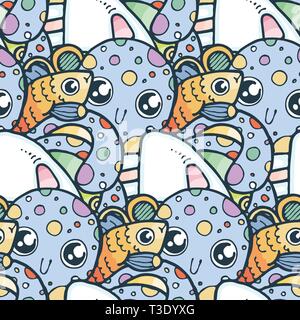 Doodle transparente avec motif mignon ocean éléments. Image vectorielle sans fin Illustration de Vecteur