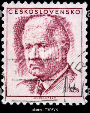 Timbre-poste de l'ex-Tchécoslovaquie en état le président Ludvík Svoboda série émise en 1970 Banque D'Images