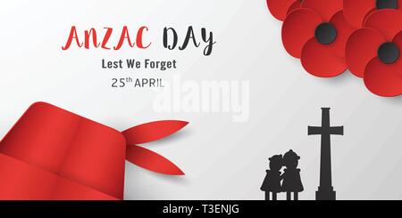 Heureux l'Anzac Day le 25 avril à celles qui sont morts en Australie et en Nouvelle-Zélande la guerre. L'élément de modèle pour la conception d'affiches, bannières, cartes de vœux, d'invitation Illustration de Vecteur