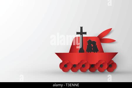 Heureux l'Anzac Day le 25 avril à celles qui sont morts en Australie et en Nouvelle-Zélande la guerre. L'élément de modèle pour la conception d'affiches, bannières, cartes de vœux, d'invitation Illustration de Vecteur