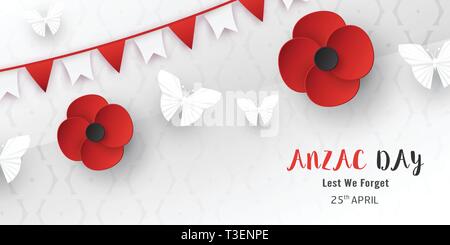 Heureux l'Anzac Day le 25 avril à celles qui sont morts en Australie et en Nouvelle-Zélande la guerre. L'élément de modèle pour la conception d'affiches, bannières, cartes de vœux, d'invitation Illustration de Vecteur