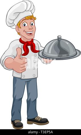 Chef Holding plateau plaque Cartoon Illustration de Vecteur