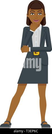 Business Woman Thinking Concept Mascotte Illustration de Vecteur