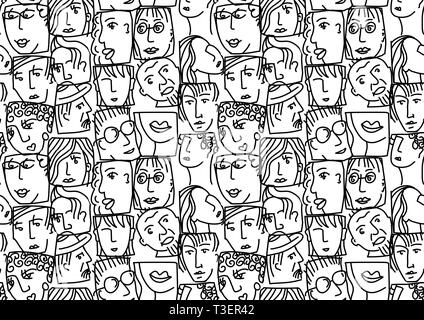 Résumé Les visages des personnages avatars seamless noir et blanc motif. Vector illustration monochrome8 EPS Illustration de Vecteur