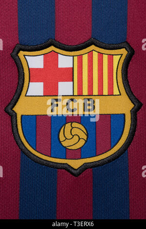 Close up, du FC Barcelone dans le new jersey. Banque D'Images