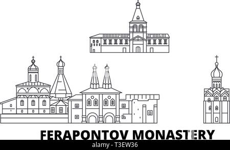 La Russie, Vologda, monastère de Ferapontov skyline voyages en ligne. La Russie, Vologda, monastère de Ferapontov contours city vector illustration, symbole, voyage Illustration de Vecteur