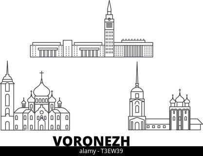 La Russie, Voronezh skyline voyages en ligne. La Russie, Voronezh contours city vector illustration, symbole de voyage, sites touristiques, monuments. Illustration de Vecteur