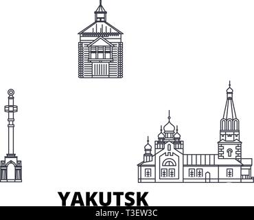 La Russie, la ligne d'horizon de Iakoutsk voyage ensemble. La Russie, contours de Yakutsk city vector illustration, symbole de voyage, sites touristiques, monuments. Illustration de Vecteur