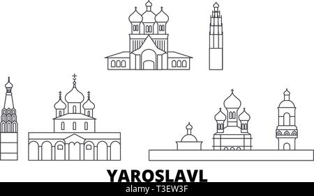 La Russie, Yaroslavl ligne skyline set. La Russie, Yaroslavl ville contour vector illustration, symbole de voyage, sites touristiques, monuments. Illustration de Vecteur