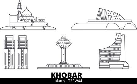 L'Arabie Saoudite, Riyadh line travel skyline set. L'Arabie Saoudite, Riyadh contours city vector illustration, symbole de voyage, sites touristiques, monuments. Illustration de Vecteur