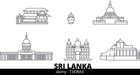 Sri Lanka voyage ligne jeu skyline. Sri Lanka contours city vector illustration, symbole de voyage, sites touristiques, monuments. Illustration de Vecteur