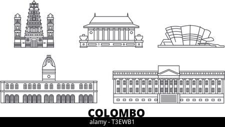 Sri Lanka, Colombo line travel skyline set. Sri Lanka, Colombo contours city vector illustration, symbole de voyage, sites touristiques, monuments. Illustration de Vecteur