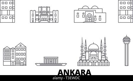 La Turquie, Ankara skyline voyages en ligne. La Turquie, Ankara contours city vector illustration, symbole de voyage, sites touristiques, monuments. Illustration de Vecteur