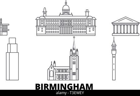 Royaume-uni, Birmingham voyage ligne jeu skyline. Royaume-uni, Birmingham City contour vector illustration, symbole de voyage, sites touristiques, monuments. Illustration de Vecteur