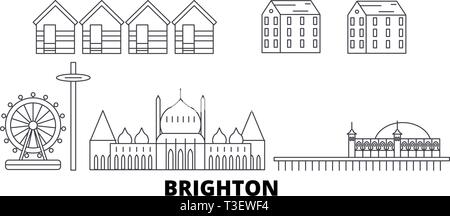 Royaume-uni, Brighton skyline voyages en ligne. Royaume-uni, Brighton contours city vector illustration, symbole de voyage, sites touristiques, monuments. Illustration de Vecteur