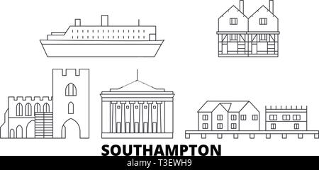 Royaume-uni, Southampton voyage ligne jeu skyline. Royaume-uni, Southampton contours city vector illustration, symbole de voyage, sites touristiques, monuments. Illustration de Vecteur