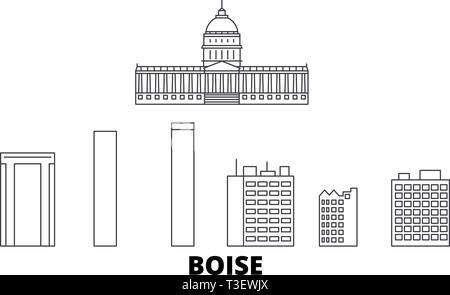 Etats Unis, Boise. skyline voyages en ligne Contours, Boise city vector illustration, symbole de voyage, sites touristiques, monuments. Illustration de Vecteur