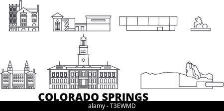 États-unis, Colorado Springs voyage ligne. set skyline États-unis, Colorado Springs city contour vector illustration, symbole de voyage, sites touristiques Illustration de Vecteur